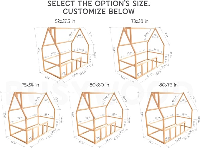 BUSY WOOD Montessori Floor Bed for Toddlers - Loft Bed - Twin Bed for Toddlers - Full Bed Floor - Kids Bed with Railings - Montessori Bed Frame - Montessori Bed - Platform Bed (Model 1)