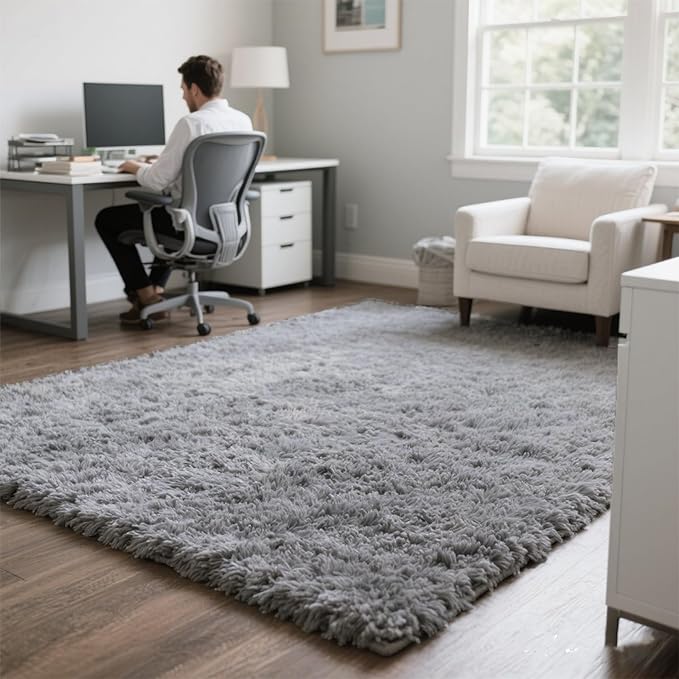 6x9 Large Plush Area Rugs for Living Room, Shag Fuzzy Rug for Bedroom, Ultra Soft Fluffy Furry Carpets for Kids Room, Indoor Carpet Nursery Rugs for Kids Room Home Decor, Light Grey