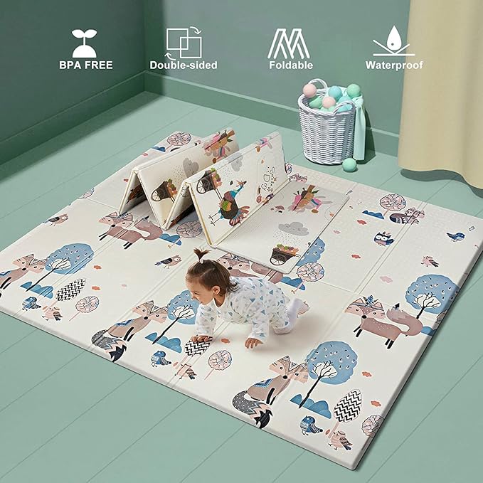 Baby Play Mat, 59" X59 " Extra Large Foldable Baby Mat for Playtime and Tummy Time, Thick Foam Play Mat for Baby, Waterproof, Reversible Portable Playmat for Babies and Todders, Indoor&Outdoor Use