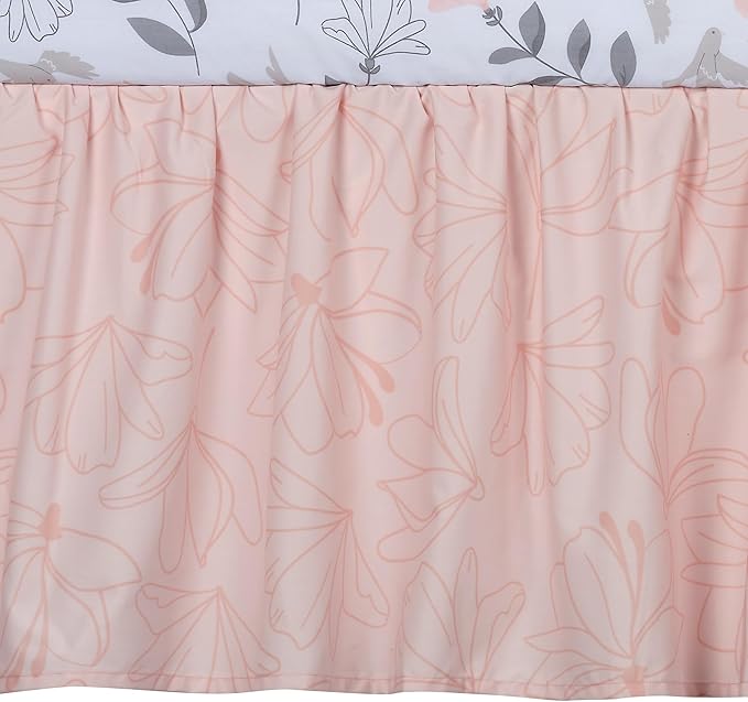 Lambs & Ivy Petals Gray/Pink Sateen Cotton Floral 3-Piece Baby Crib Bedding Set