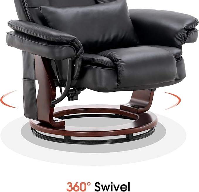 MCombo Swivel Recliner with Ottoman Chair, TV Chair Sets with Vibration Massage, for Small Space Living Room Bedroom 9096 9099 (Textile, Black)