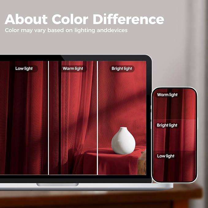 100% Blackout Curtains for Bedroom, Double Layer Red Curtains, Black Out Curtain 63 inch Long with Sheer Overlay for Living Room, Room Darkening Window Drapes with Grommet, 52" W x 63" L