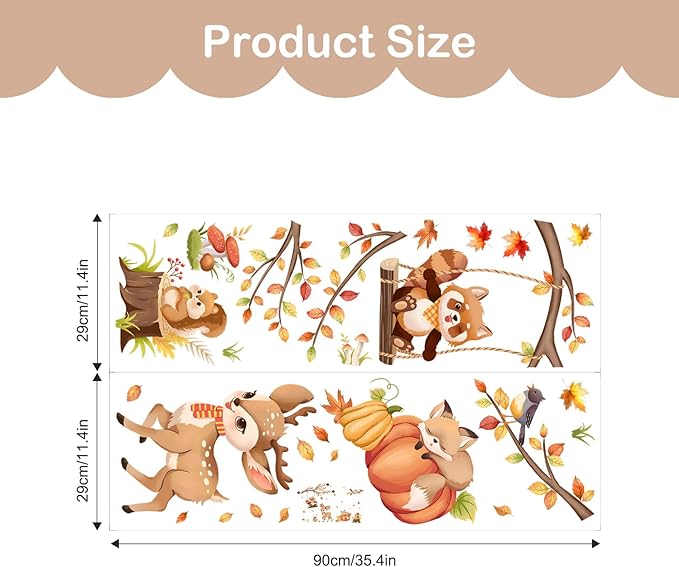 Tanlaby Woodland Animals Wall Stickers Autumn Maple Leaves Wall Decals Forest Cartoon Animal Deer Fox Sticker Peel and Stick Fall Art Decor for Baby Nursery Kids Bedroom Playroom Daycare Classroom