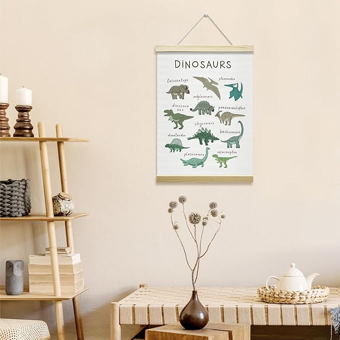 Nopoben Dinosaurs Poster Hanger Frame, Animal Prints Wall Art With Wooden Poster Hanger, Educational Animals Wall Decor, Kids Room Nursery Bedroom Decor(12x16 Inches)-19
