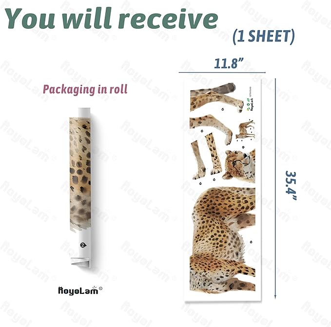 Lifelike Standing Cheetah Wall Decal Nursery Tropical Animal Leopard Wall Sticker Removable Peel and Stick Wall Art Decor Stickers for Kids Baby Classroom Preschool Living Room Bedroom School