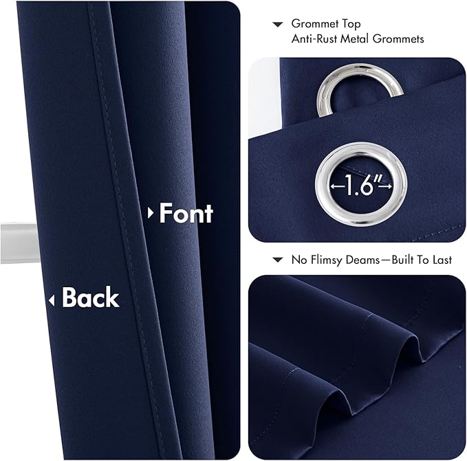 MIULEE Navy Blue Blackout Curtains for Bedroom Living Room 63 Inches Long 2 Panels, Thermal Insulated Room Darkening Drapes Solid Grommet Noise Reducing Light Blocking Window Treatments 40x63 Inch