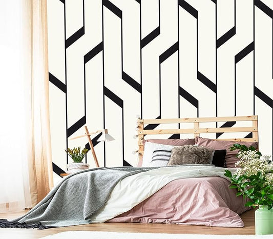 XMPMBM-Black Textured backsplash Large Decorative Geometrical Wallpaper Bedroom Bathroom Wall Mural- W 154" X H 105"（112 Square Foot）