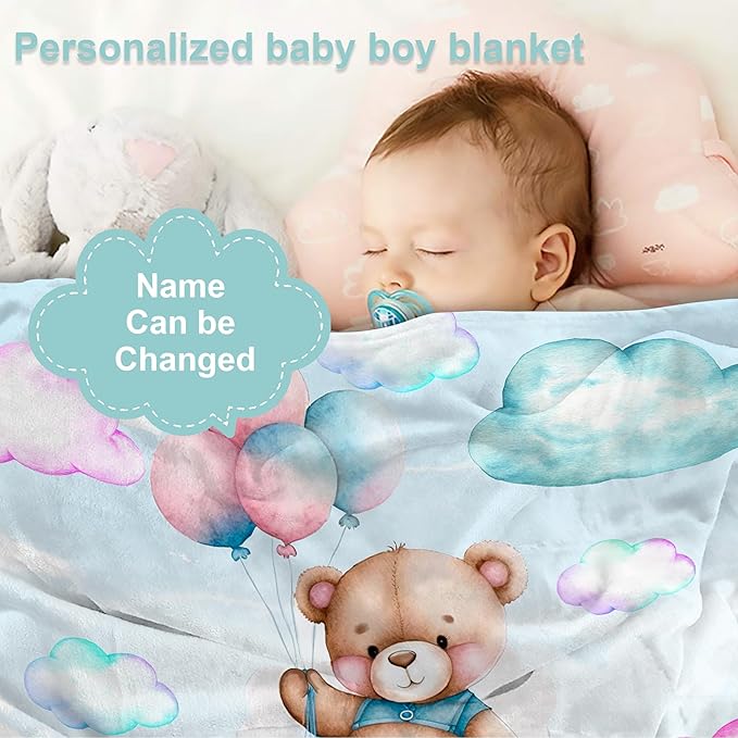 J&SBGFT Custom Baby Blanket with Name, Personalized Receiving Blanket for Boys' Toddlers, Nursery Stroller Crib Decor, 30"x40", Color14