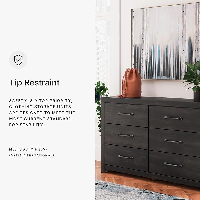 Signature Design by Ashley Delmorta Rustic 6-Drawer Dresser with Safety Stop, Gray