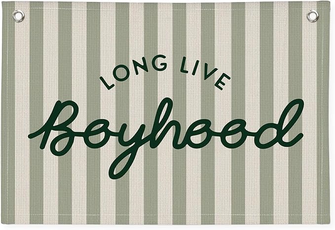 Long Live Boyhood Banner, Boy Nursery Decor, Canvas Banner Wall Hanging Flag Decor for Nursery Playroom Toddler Room, Boys Kids Room - Sage Green