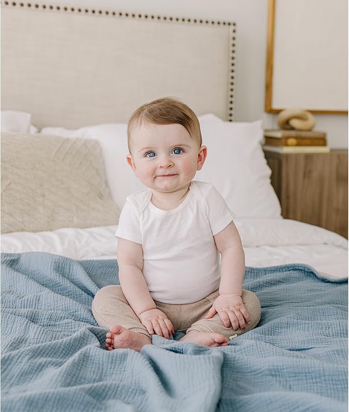 Konssy Muslin Baby Blankets for Girls Boys, 100% Cotton Crib Blanket for Infant Toddler, Super Soft and Lightweight Nursery Swaddling Wrap 40"x36" (Star)