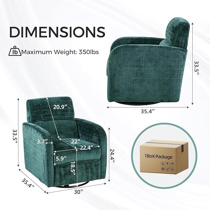 Swivel Glider Accent Chair for Living Room, Rocker Nursery Barrel Chair Armchair, Reading Chair for Adult, Comfy Upholstered Rocking Chair with 360 Degree Swiveling for Bedroom,Office, Green