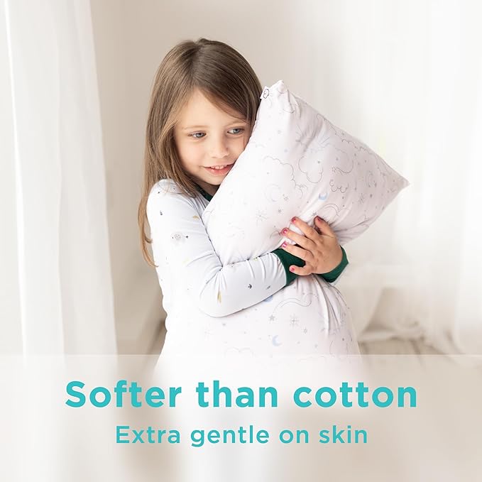LittleHippo Toddler Pillow with Viscose Derived from Bamboo Pillowcase - 13x18 Hypoallergenic Toddler Pillow for Sleeping, Kids, Travel, Mini, Bed, Bedroom, Car, Playroom, and Nursery (Celestial)