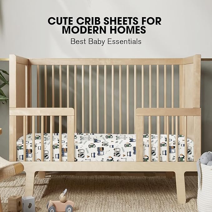 Little Grape Land Crib Sheets 4 Pack for Boys and Girls, Baby Neutral Crib Fitted Sheets for Standard Crib & Toddler Mattress, Super Soft Breathable Fitted Crib Sheet Set, Truck & Alligator