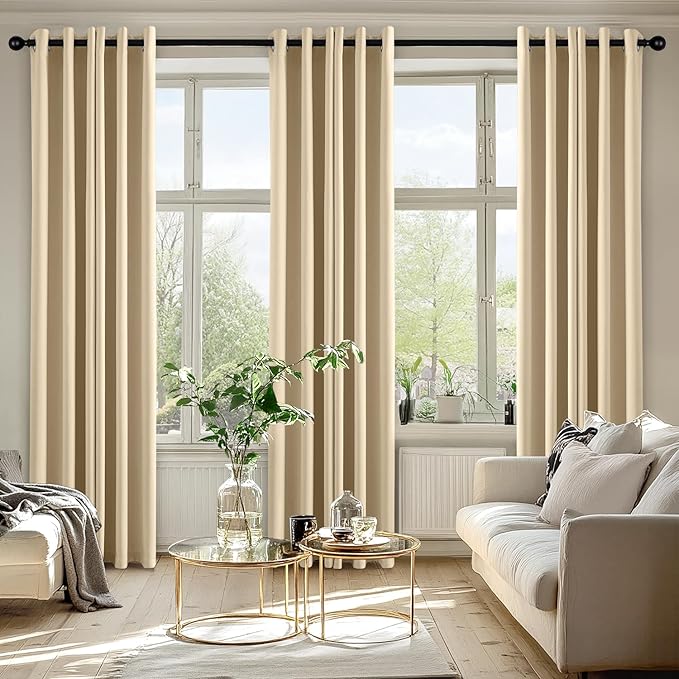 MIULEE Cream Beige Blackout Curtains for Bedroom Living Room 72 Inches Long 2 panels, Thermal Insulated Room Darkening Drapes Solid Grommet Noise Reducing Light Blocking Window Curtains W40 x L72 Inch