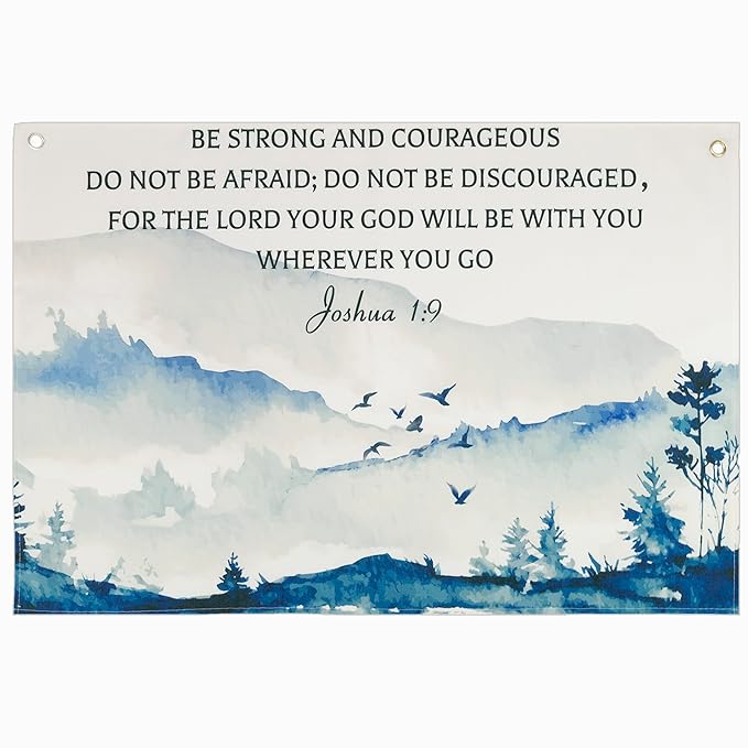 Christian Bible Verse Scripture Rectangular Banner Flag Sign Wall Decor Gift for Baby Boy Girl Kid,Nursery Bedroom Reading Room Decor-Be Strong and Courageous-Baby,Shower Birthday Christmas Gift