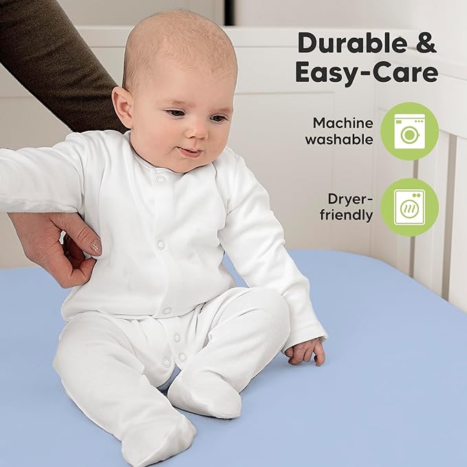 KeaBabies 2-Pack Organic Crib Sheets for Boys, Girls - 52x28 Fitted Crib Mattress Sheet Neutral, Breathable Jersey Cotton Cover for Baby Bed, Toddler Mattress, Soft & Cute Prints (Blue Flax)