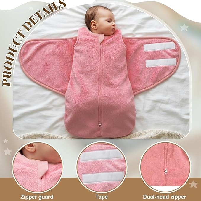 Furry Newborn Swaddle Sleep Bag for 0-3 Months Winter Warm Plush Baby Sleeping Bag Tog 2.5 Golden Mink Wearable Blanket with Adjustable Wrap for Infant Baby Shower New Parents Gift, Pink