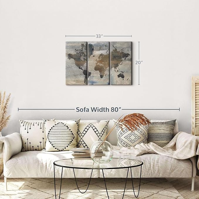 ElephantStock Stone World Wall Art - Horizontal Canvas - 3-Piece Lobby Wall Decor - Painting Map Canvas Print - Beige and Gray Decor for Wall by Avery Tillmon - 33" X 20"