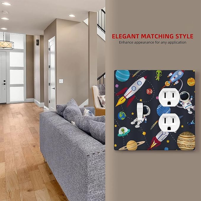 Outlet Covers Tropical Plant Green Palmrocket Planets Astronaut Blue Decorative 2 Gang Combin 1 Toggle/1 Duplex Light Switch Cover Gfci Wall Plate Electrical Receptacle Switchplate Decor