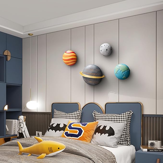XGZY XGZY4PCS Planet Wall Hanging Set: Simple 3D Relief Art Wall Hanging Set, Fun Decoration for Living Room, Entrance, and Study