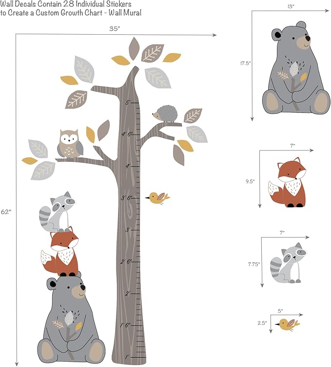 Lambs & Ivy Woodland Forest Tree with Animals Kids Growth Chart Wall Decals