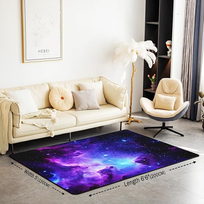 jejeloiu Galaxy Area Rug 4x5 Floor Mats Purple Blue Universe Starry Sky Decorative Carpet Set Ultra Soft Outer Space Accent Rug Kitchen Office Decor