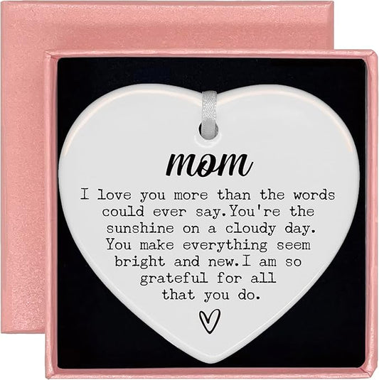 Heart Shaped Christmas Ornament-Mother’s Day Birthday Thanksgiving Wedding Gift for Mom New Mother in Law Bonus Mom Appreciation Thank You Present Ceramic Keepsake