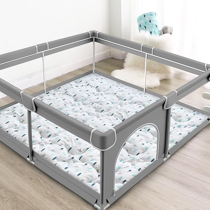 Baby Play Mat for Boys Girls,50'' x 50'' Baby Playmat for Playpen, One-Piece Crawling Play Mat Non Slip, Toddlers, White Ocean