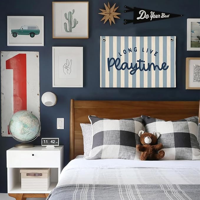 Playroom Wall Decor, Kids Toddler Boy Playroom Decor Hanging Linen Banner,Play Room Wall Decor for Kids Boys Nursery, 20x30 Inch