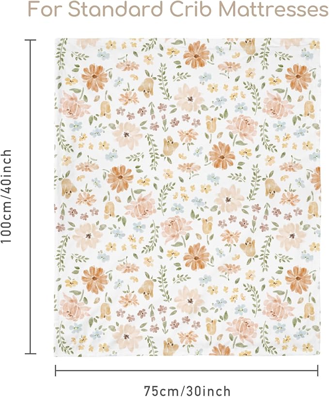 Baby Blanket for Girls, Soft Cozy Nursery Minky Blanket with Double Layer Dotted Backing for Infant Toddler in Crib Stroller, Cute Floral Orange Blanket, 30x40 Inches