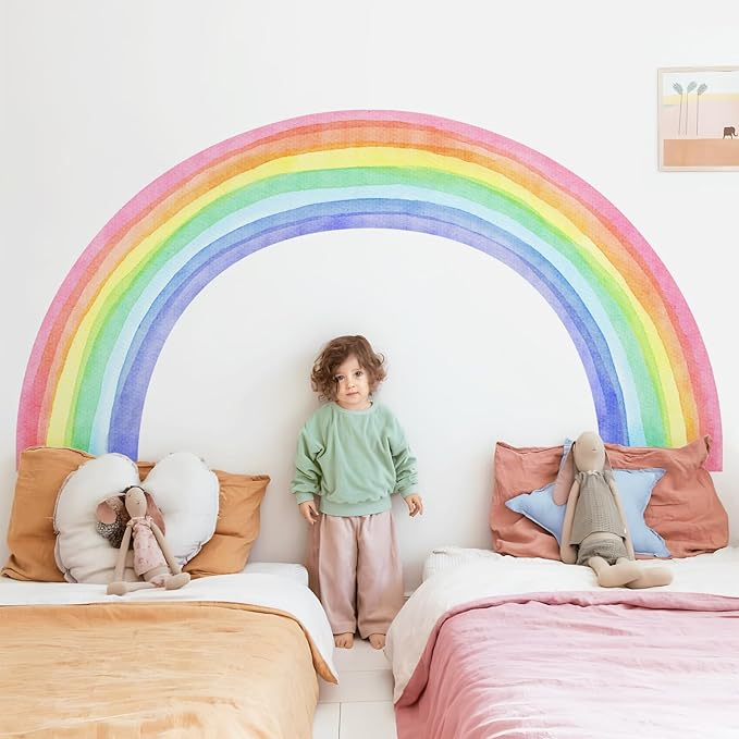 83"x43" Large Rainbow Wall Stickers, Mural Watercolor Half Rainbow Wall Decals Peel and Stick Vinyl Wall Art Decor for Girls Bedroom Kids Nursery Living Room Playroom Toddler