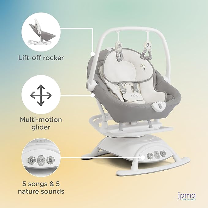 Joie Cinnamon 2-in-1 Glider and Rocker – Multi-Motion Baby Swing and Rocker Combo with Plush Fabrics, Compact Design, and Multiple Recline Positions – Soothing Sounds & Gentle Vibrations (Frankie)