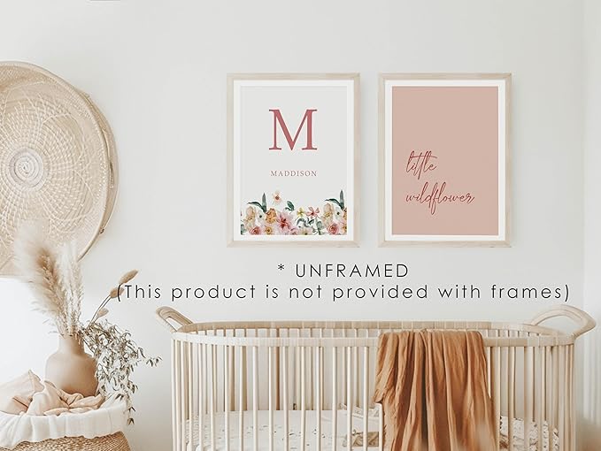 Personalized Name Flower Nursery Wall Art Prints, Crib & Nursery décor, Newborn Baby Girl Gift Present, Floral Baby Girl Room Pictures, Poster For Baby And Kids (6 Prints, Flower 8)