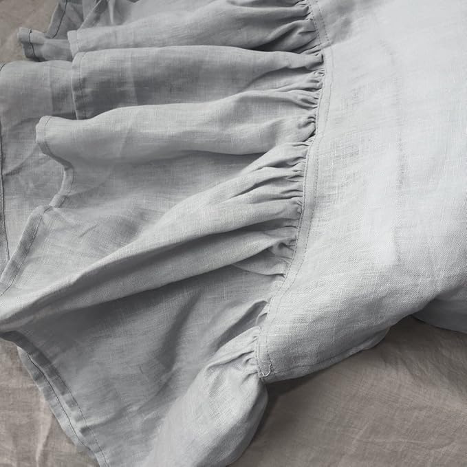 Ruffles Linen Pillowcase. Pure Flax Pillow Sham 100% French Linen Ruffled Pillow Cover, Standard, Queen, King Size 1 PCS (King, Silver)