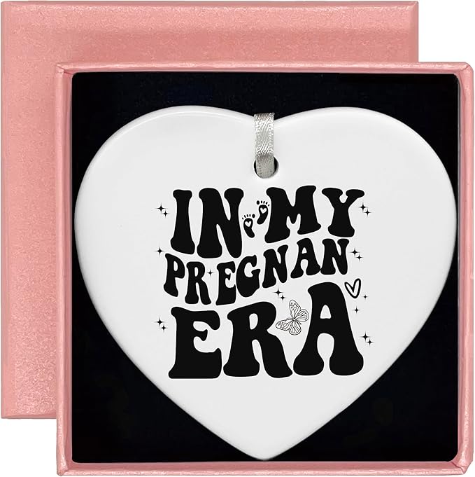 Heart Shaped Christmas Ornament-Pregnancy Announcement Gift for Expecting Mom-New Mom Keepsake-Baby Shower Present for First Time Mother to Be-Ceramic Ornament Home Decor in My Pregnant Era