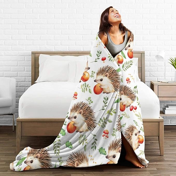 Hedgehog Blanket Cute Animal Throw Blanket Flannel Stuff Merch Cozy Decor Fleece Plush Fuzzy Warm Soft Lightweight Bedding Gifts for Hedgehog Lover Women Men Girl Boy Couch 50"X40"