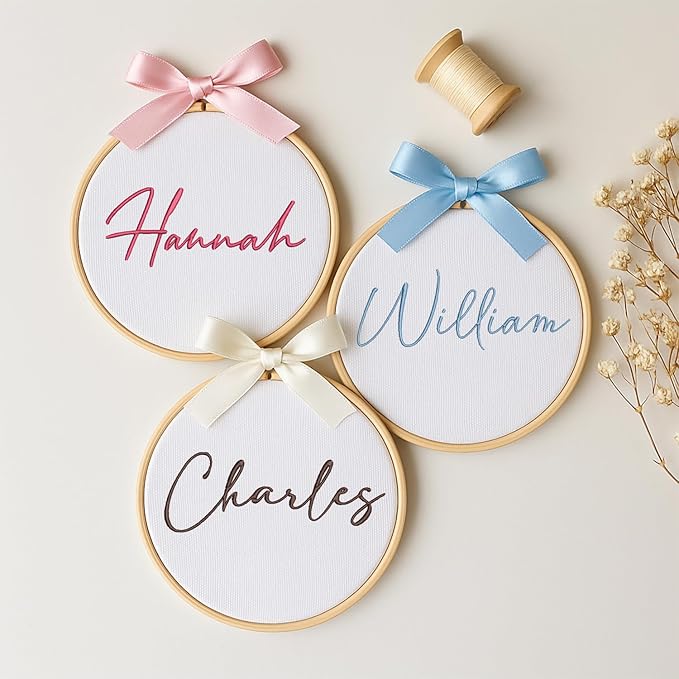 Personalized Baby Name Sign Welcome Baby Announcement Sign Newborn Baby Embroidery Hoop with Bows Baby Hospital Name Sign Custom Infant Baby Name Baby Shower Gifts (09)