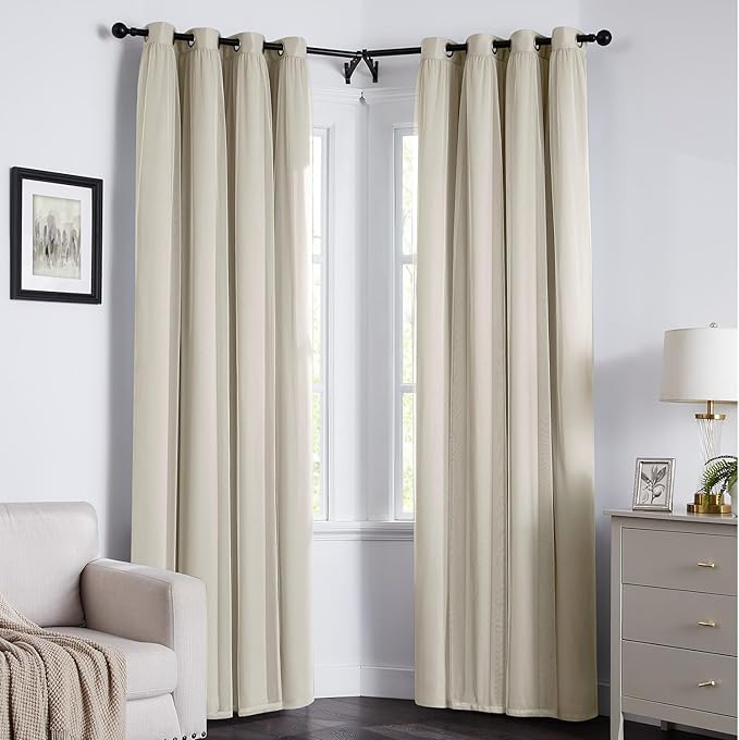 100% Blackout Curtains for Bedroom, Double Layer Ivory Curtains, Black Out Curtain 84 inch Long with Sheer Overlay for Living Room, Room Darkening Window Drapes with Grommet, 52" W x 84" L