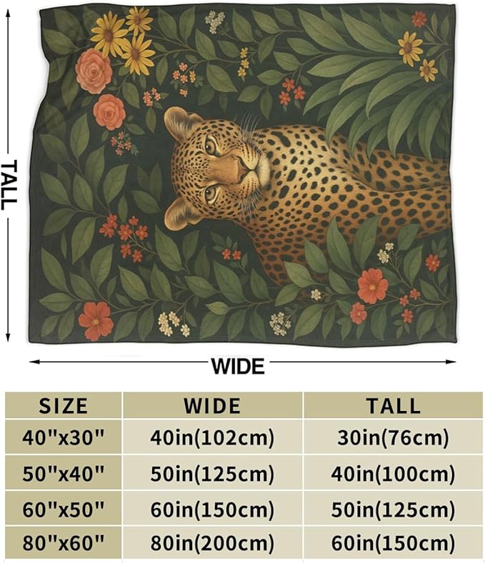 Leopard Tropical Leaves Blanket Cheetah Throw Blanket Soft Cozy Fleece Fuzzy Plush Warm Stuff Bedding Animal Blankets Gifts for Kids Girls Boys Adults Women Men 40"x50"