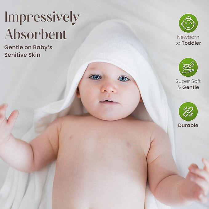 Bamboo Hooded Baby Towel with Face Cloth – 1 Hooded Towel (29x29 inches) & 1 Washcloth (9x9 inches) – Ultra Soft, Absorbent & Cozy Bath Set for Newborns and Infants