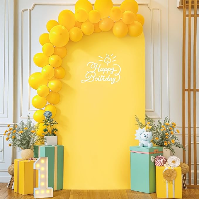 6FT Wedding Arch Cover Yellow Gold Spandex Fitted Wedding Arch Stand Covers Round Top Chiara Backdrop Cover for Birthday Party Ceremony Banquet Decoration
