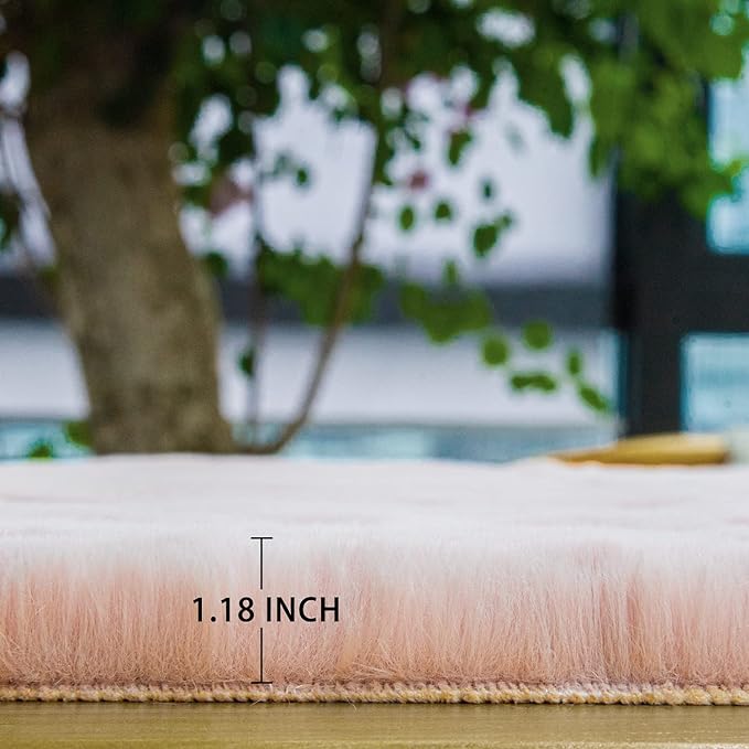 Pink Fuzzy Faux Rabbit Washable Fur Rug for Girls Bedroom 4x6 Shag Area Rugs for Living Room Boho Nursery Rug