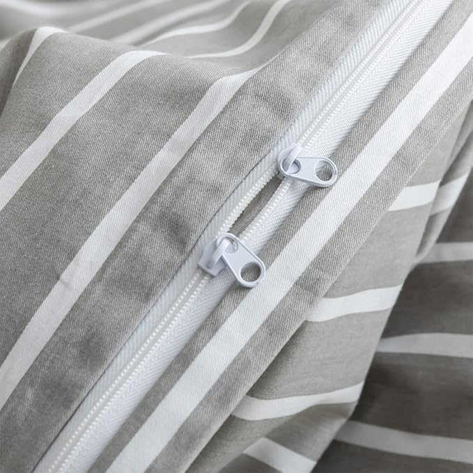 JELLYMONI King Duvet Cover Set, Cotton Duvet Cover 3 Pieces with Zipper Closure, 1 Duvet Cover and 2 Pillowcases(Gray with White Striped)