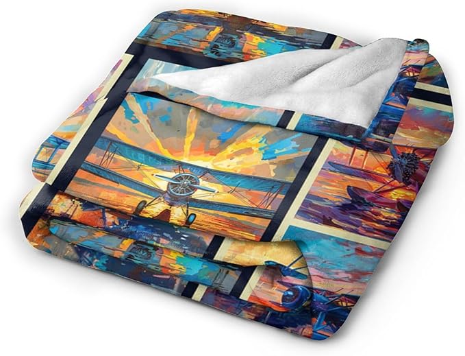 Airplane Blanket Aircraft Plane Throw Blanket Flannel Stuff Merch Cozy Decor Fleece Plush Fuzzy Warm Soft Lightweight Bedding Gifts for Pilots Women Men Girl Boy Couch 80"X60"