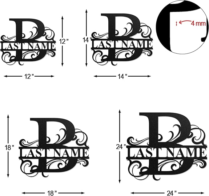 LULLBABYMALL Custom Metal Signs - Last Name Sign, Split Letter Monogram, Letter B, Family Name Wall Art, Outdoor Metal Signs, Personalized Wedding Gift