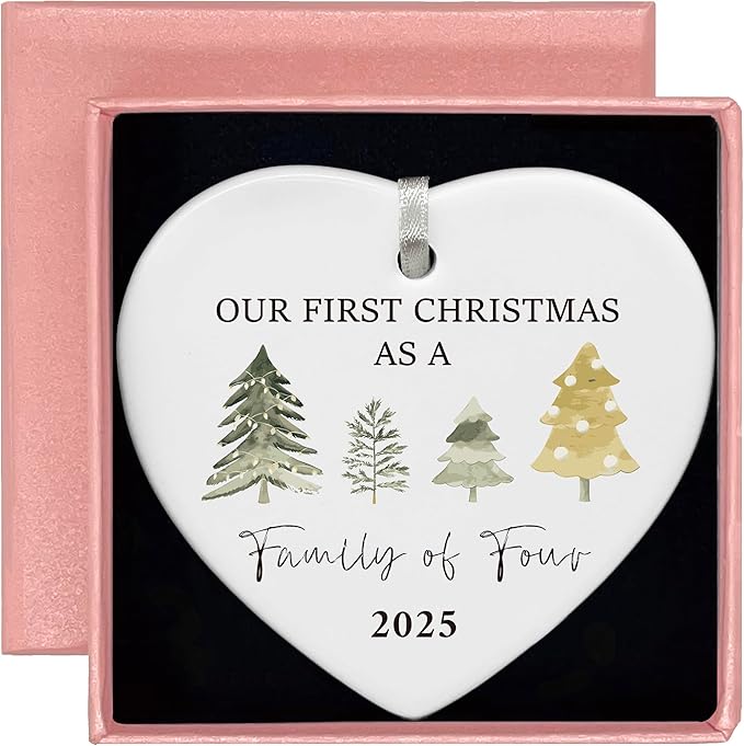 Our First Christmas as a Family of Four-2025 for The Second Kid from Parents-Litter Brother Sister New Baby Gift-Welcome Newborn Birth-Hanging Heart Shaped Ornament-Double Sided Printed