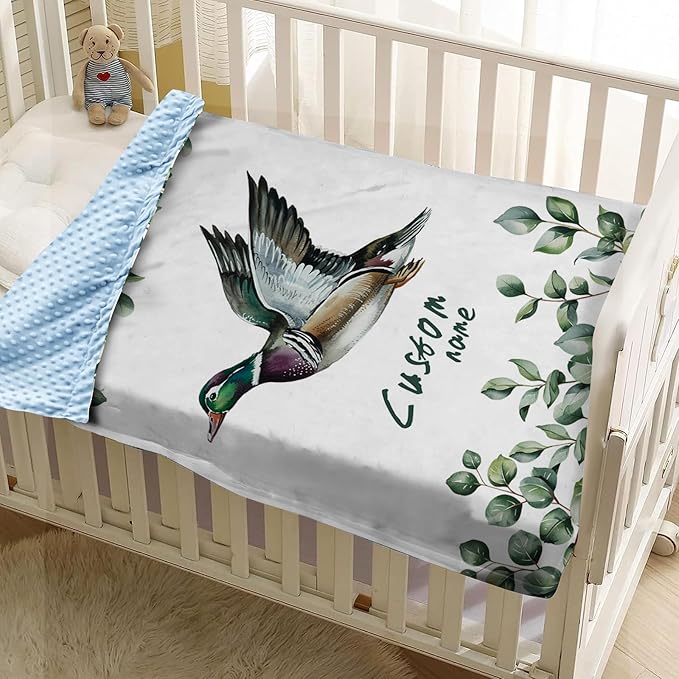 Personalized Baby Blanket with Name – Mallard Pattern Soft Receiving Blanket for Newborn Boys Girls, Custom, Hunting Theme Nursery Decor for Toddlers