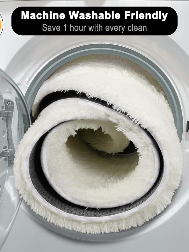 ONASAR Cream White Round Area Rugs 6ft, Fluffy Soft Bedroom Circle Rug Floor Mat for Kids Girls Boys Teen Room, Fuzzy Plush Shaggy Carpet for Baby Nursery Living Room Playroom Dorm Home Decor