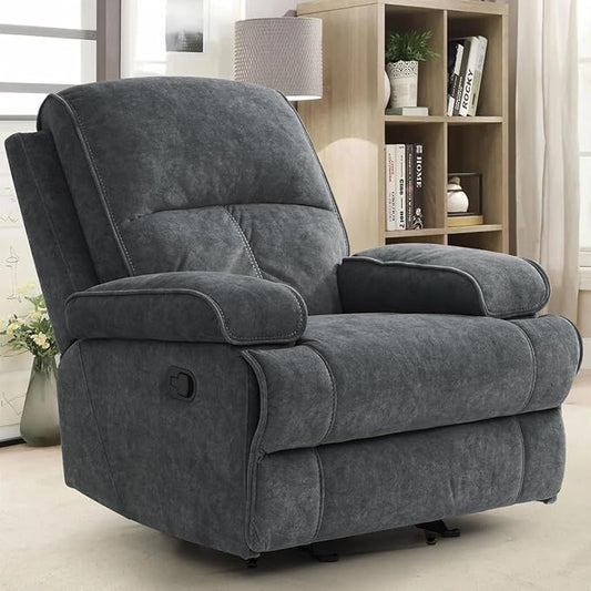Manual Rocker Recliner Chair for Adults, High Back Glider with Deep Seat, Upholstered Fabric Armchair for Living Room & Nursery, Dark Grey